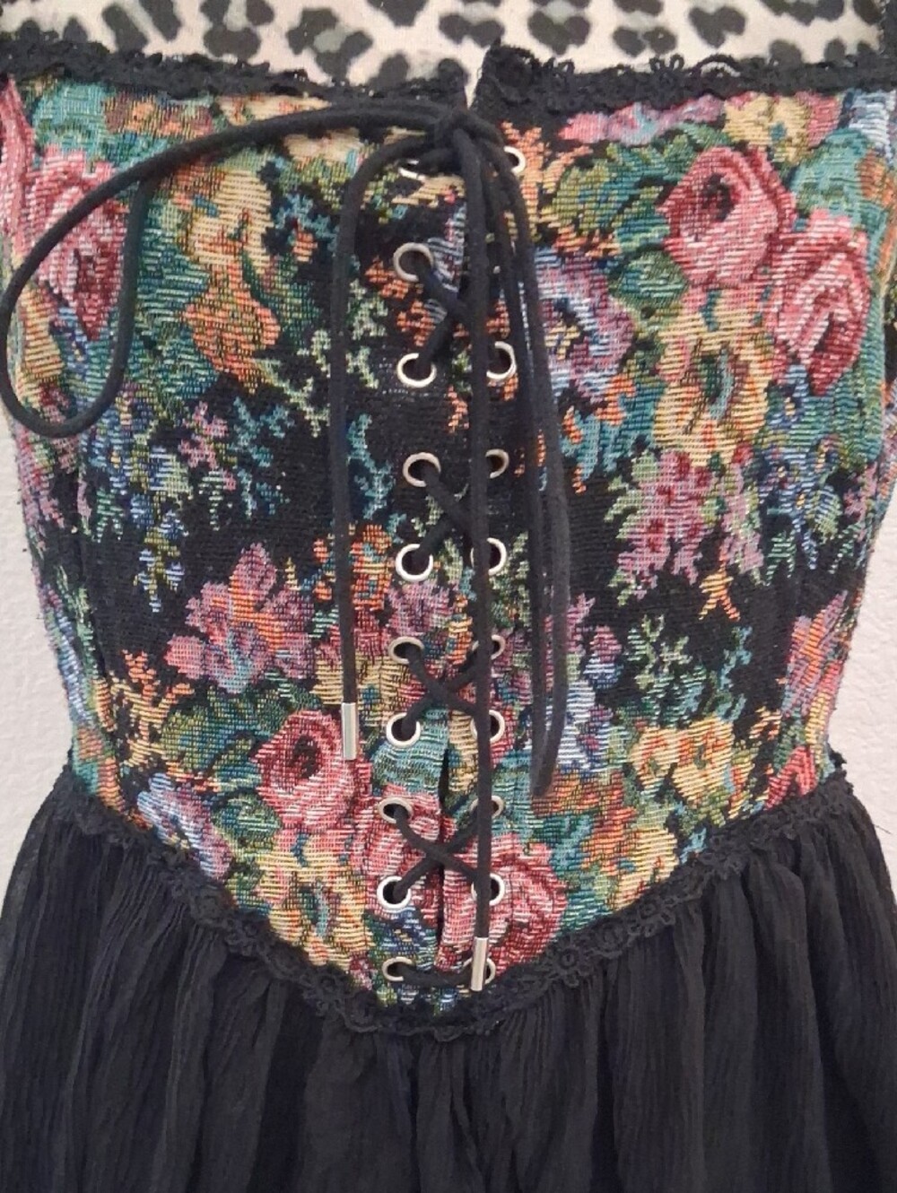 Cider Floral Tapestry Corset Mini Dress in Black - Picture 2 of 10